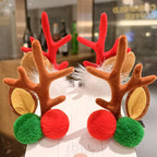 2pcs Cute Deer Ear Hairpins Christmas Hair Clips For Girls Cartoon Antlers Barrettes Lovely Pompom Hairgrips Fashion Hair Accessories For Women Stevvex