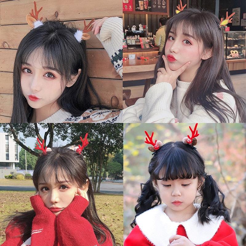 2pcs Cute Deer Ear Hairpins Christmas Hair Clips For Girls Cartoon Antlers Barrettes Lovely Pompom Hairgrips Fashion Hair Accessories For Women Stevvex