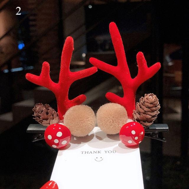 2pcs Cute Deer Ear Hairpins Christmas Hair Clips For Girls Cartoon Antlers Barrettes Lovely Pompom Hairgrips Fashion Hair Accessories For Women Stevvex