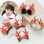 2pcs Cute Deer Ear Hairpins Christmas Hair Clips For Girls Cartoon Antlers Barrettes Lovely Pompom Hairgrips Fashion Hair Accessories For Women Stevvex