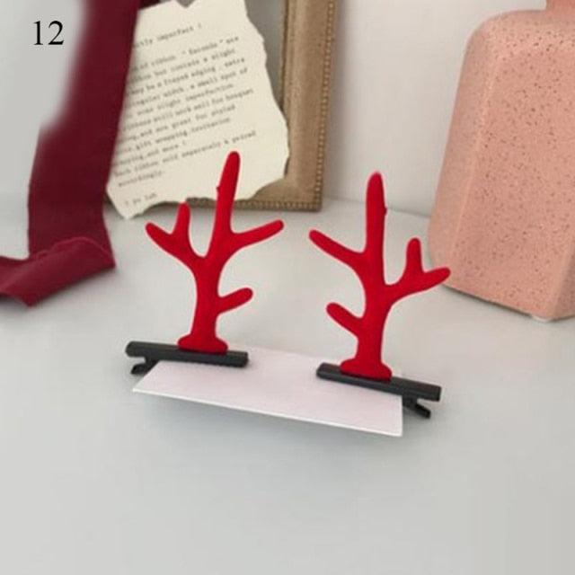 2pcs Cute Deer Ear Hairpins Christmas Hair Clips For Girls Cartoon Antlers Barrettes Lovely Pompom Hairgrips Fashion Hair Accessories For Women Stevvex