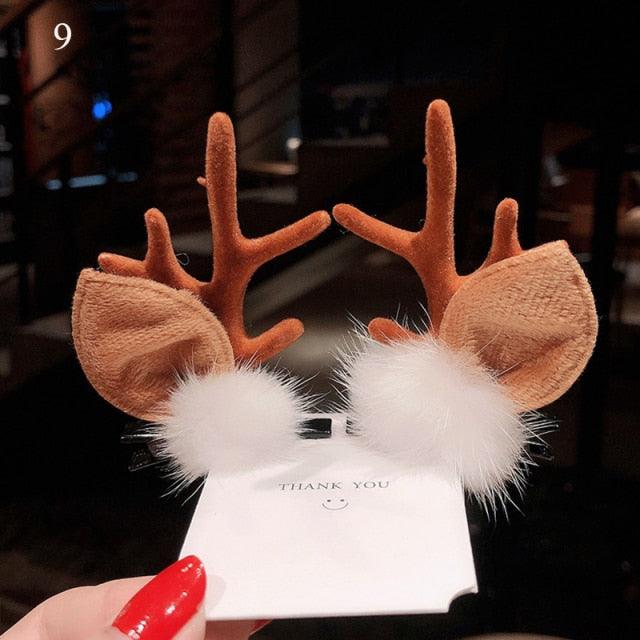 2pcs Cute Deer Ear Hairpins Christmas Hair Clips For Girls Cartoon Antlers Barrettes Lovely Pompom Hairgrips Fashion Hair Accessories For Women Stevvex
