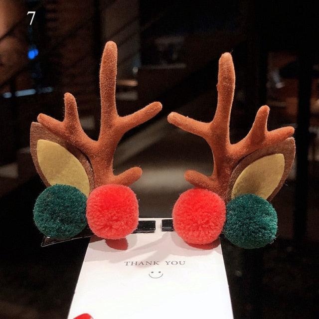 2pcs Cute Deer Ear Hairpins Christmas Hair Clips For Girls Cartoon Antlers Barrettes Lovely Pompom Hairgrips Fashion Hair Accessories For Women Stevvex
