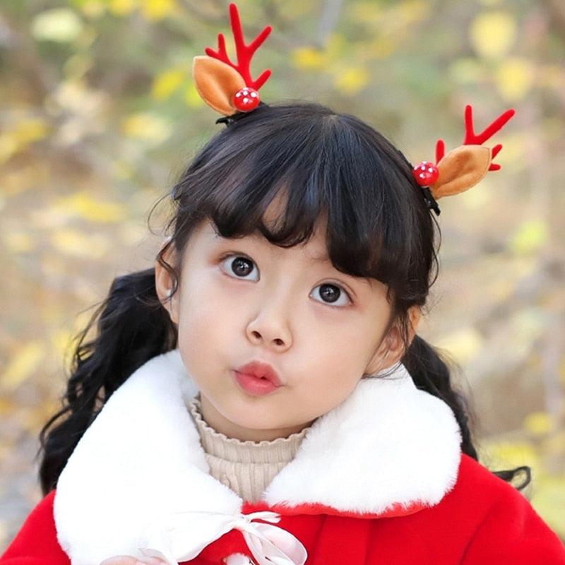 2pcs Cute Deer Ear Hairpins Christmas Hair Clips For Girls Cartoon Antlers Barrettes Lovely Pompom Hairgrips Fashion Hair Accessories For Women Stevvex