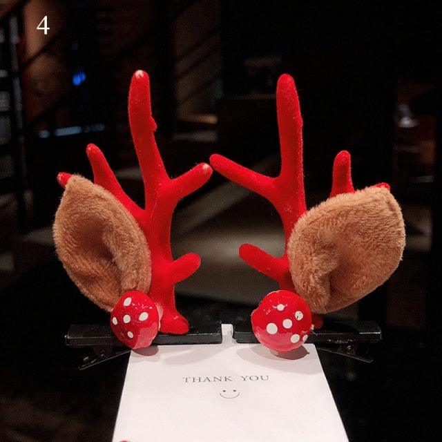 2pcs Cute Deer Ear Hairpins Christmas Hair Clips For Girls Cartoon Antlers Barrettes Lovely Pompom Hairgrips Fashion Hair Accessories For Women Stevvex