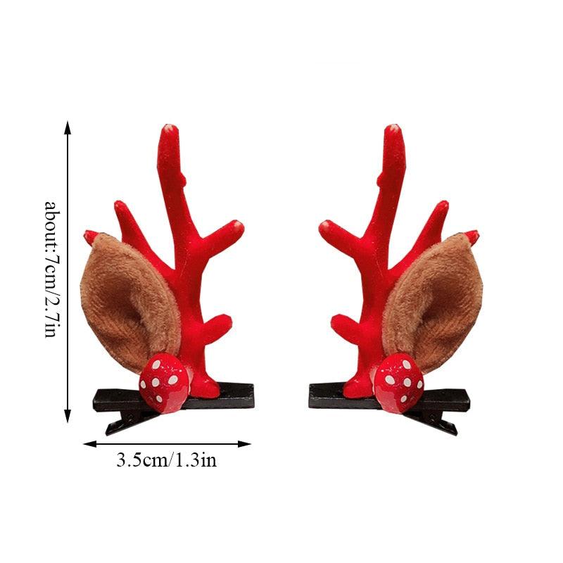 2pcs Cute Deer Ear Hairpins Christmas Hair Clips For Girls Cartoon Antlers Barrettes Lovely Pompom Hairgrips Fashion Hair Accessories For Women Stevvex