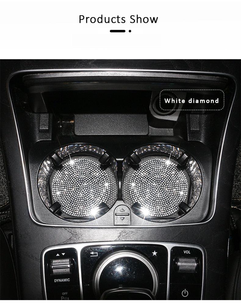 2PCS Diamond Car Coaster Water Cup Slot Non-Slip Mat Silica Gel Pad Bling Car Coasters Silicone Crystal Car Cup Holder Mat Car Gadget Universal Bling Car Cup Mat Holder Insert Crystal Rhinestone Vehicle Cup Coaster Bling Car Accessories for Woman Stevvex
