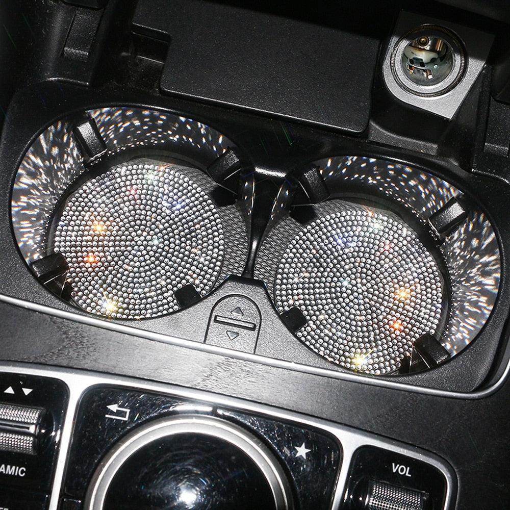 2PCS Diamond Car Coaster Water Cup Slot Non-Slip Mat Silica Gel Pad Bling Car Coasters Silicone Crystal Car Cup Holder Mat Car Gadget Universal Bling Car Cup Mat Holder Insert Crystal Rhinestone Vehicle Cup Coaster Bling Car Accessories for Woman Stevvex