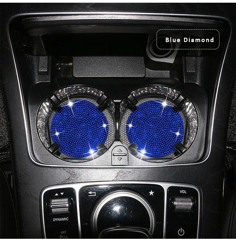 2PCS Diamond Car Coaster Water Cup Slot Non-Slip Mat Silica Gel Pad Bling Car Coasters Silicone Crystal Car Cup Holder Mat Car Gadget Universal Bling Car Cup Mat Holder Insert Crystal Rhinestone Vehicle Cup Coaster Bling Car Accessories for Woman Stevvex
