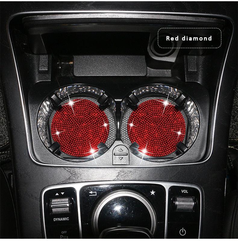 2PCS Diamond Car Coaster Water Cup Slot Non-Slip Mat Silica Gel Pad Bling Car Coasters Silicone Crystal Car Cup Holder Mat Car Gadget Universal Bling Car Cup Mat Holder Insert Crystal Rhinestone Vehicle Cup Coaster Bling Car Accessories for Woman Stevvex