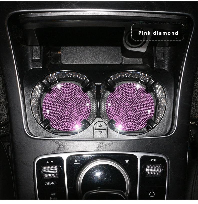 2PCS Diamond Car Coaster Water Cup Slot Non-Slip Mat Silica Gel Pad Bling Car Coasters Silicone Crystal Car Cup Holder Mat Car Gadget Universal Bling Car Cup Mat Holder Insert Crystal Rhinestone Vehicle Cup Coaster Bling Car Accessories for Woman Stevvex
