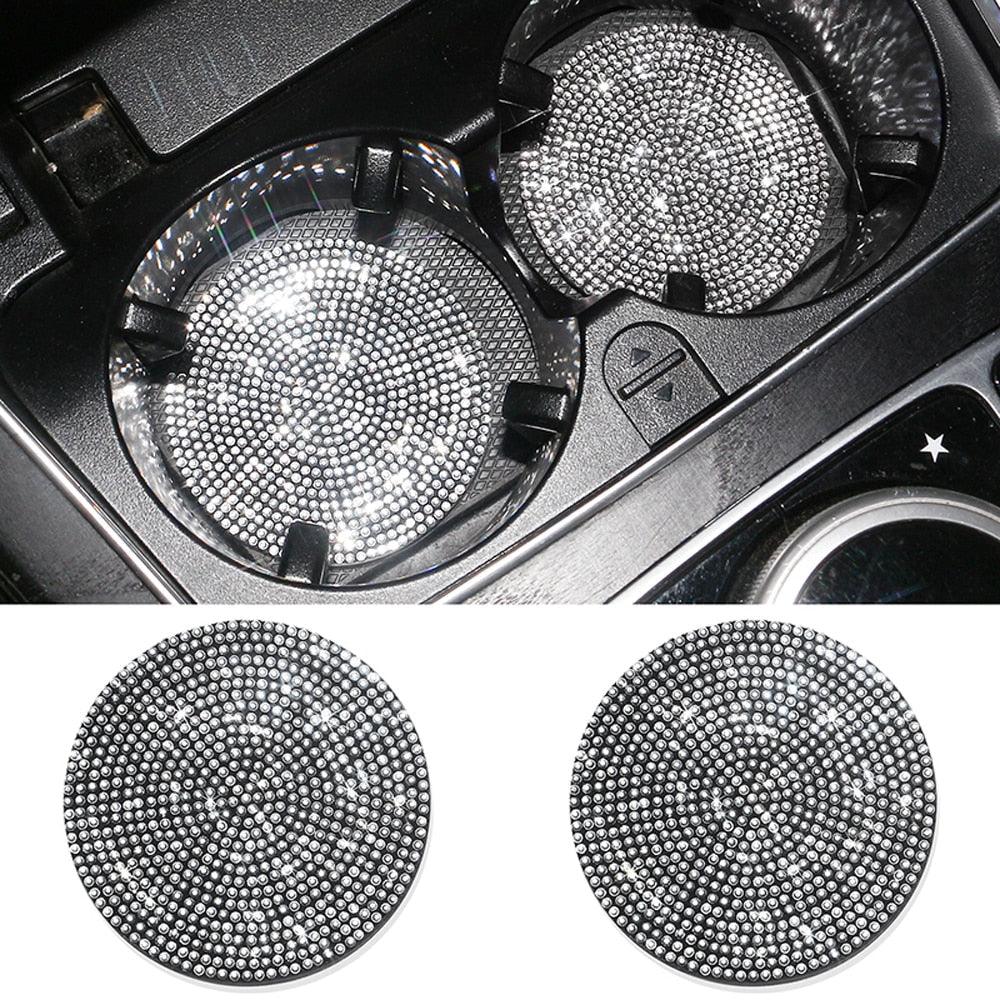 2PCS Diamond Car Coaster Water Cup Slot Non-Slip Mat Silica Gel Pad Bling Car Coasters Silicone Crystal Car Cup Holder Mat Car Gadget Universal Bling Car Cup Mat Holder Insert Crystal Rhinestone Vehicle Cup Coaster Bling Car Accessories for Woman Stevvex