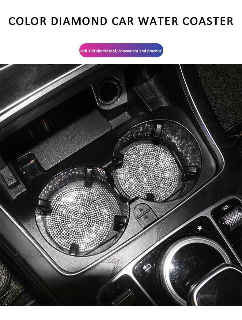 2PCS Diamond Car Coaster Water Cup Slot Non-Slip Mat Silica Gel Pad Bling Car Coasters Silicone Crystal Car Cup Holder Mat Car Gadget Universal Bling Car Cup Mat Holder Insert Crystal Rhinestone Vehicle Cup Coaster Bling Car Accessories for Woman Stevvex