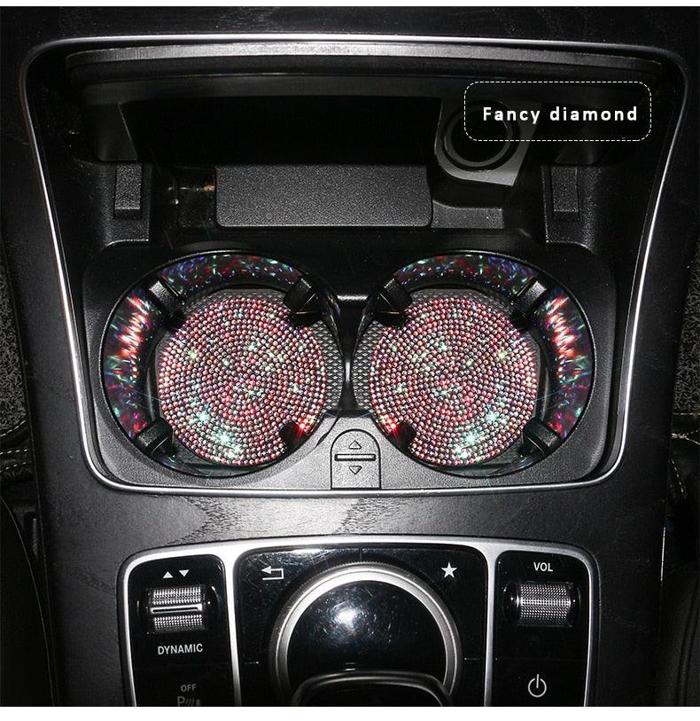 2PCS Diamond Car Coaster Water Cup Slot Non-Slip Mat Silica Gel Pad Bling Car Coasters Silicone Crystal Car Cup Holder Mat Car Gadget Universal Bling Car Cup Mat Holder Insert Crystal Rhinestone Vehicle Cup Coaster Bling Car Accessories for Woman Stevvex