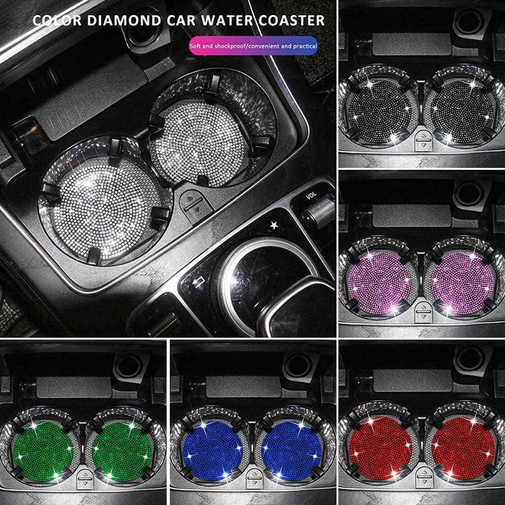 2PCS Diamond Car Coaster Water Cup Slot Non-Slip Mat Silica Gel Pad Bling Car Coasters Silicone Crystal Car Cup Holder Mat Car Gadget Universal Bling Car Cup Mat Holder Insert Crystal Rhinestone Vehicle Cup Coaster Bling Car Accessories for Woman Stevvex