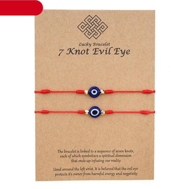 2pcs Eye Pendant Couple Bracelet Lucky Jewelry Braided Rope Bracelets Fashion Card Good Luck Pinky Promise Distance Matching Bracelets For Couple Friendship Family Adjustable Hand-Woven Cords Rope Thread Bracelet Protection Jewelry