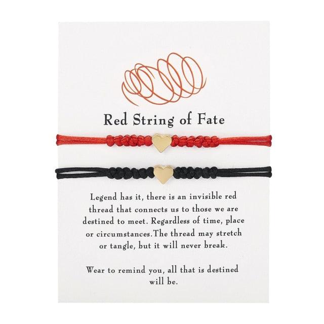 2pcs Heart Charm Bracelet For Women Men Adjustable Wish Good Lucky Red Strings Couple Bracelet Friendship Black String Silver Gold Heart Charm Bracelets For Women Men Teen Girls Boys Handmade Braided Wax Rope Adjustable Bracelet Stevvex