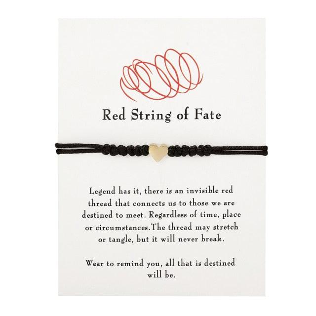 2pcs Heart Charm Bracelet For Women Men Adjustable Wish Good Lucky Red Strings Couple Bracelet Friendship Black String Silver Gold Heart Charm Bracelets For Women Men Teen Girls Boys Handmade Braided Wax Rope Adjustable Bracelet Stevvex
