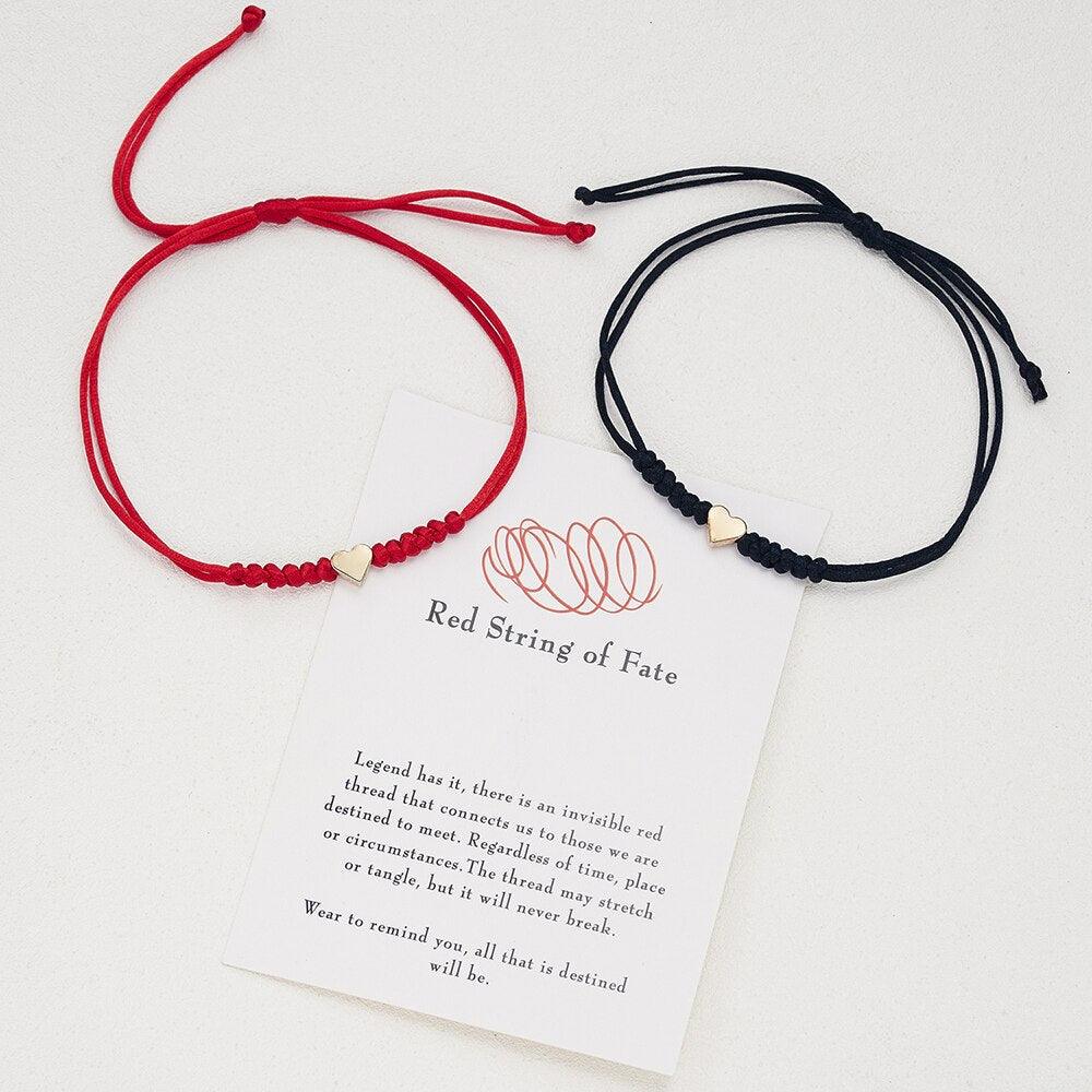 2pcs Heart Charm Bracelet For Women Men Adjustable Wish Good Lucky Red Strings Couple Bracelet Friendship Black String Silver Gold Heart Charm Bracelets For Women Men Teen Girls Boys Handmade Braided Wax Rope Adjustable Bracelet Stevvex