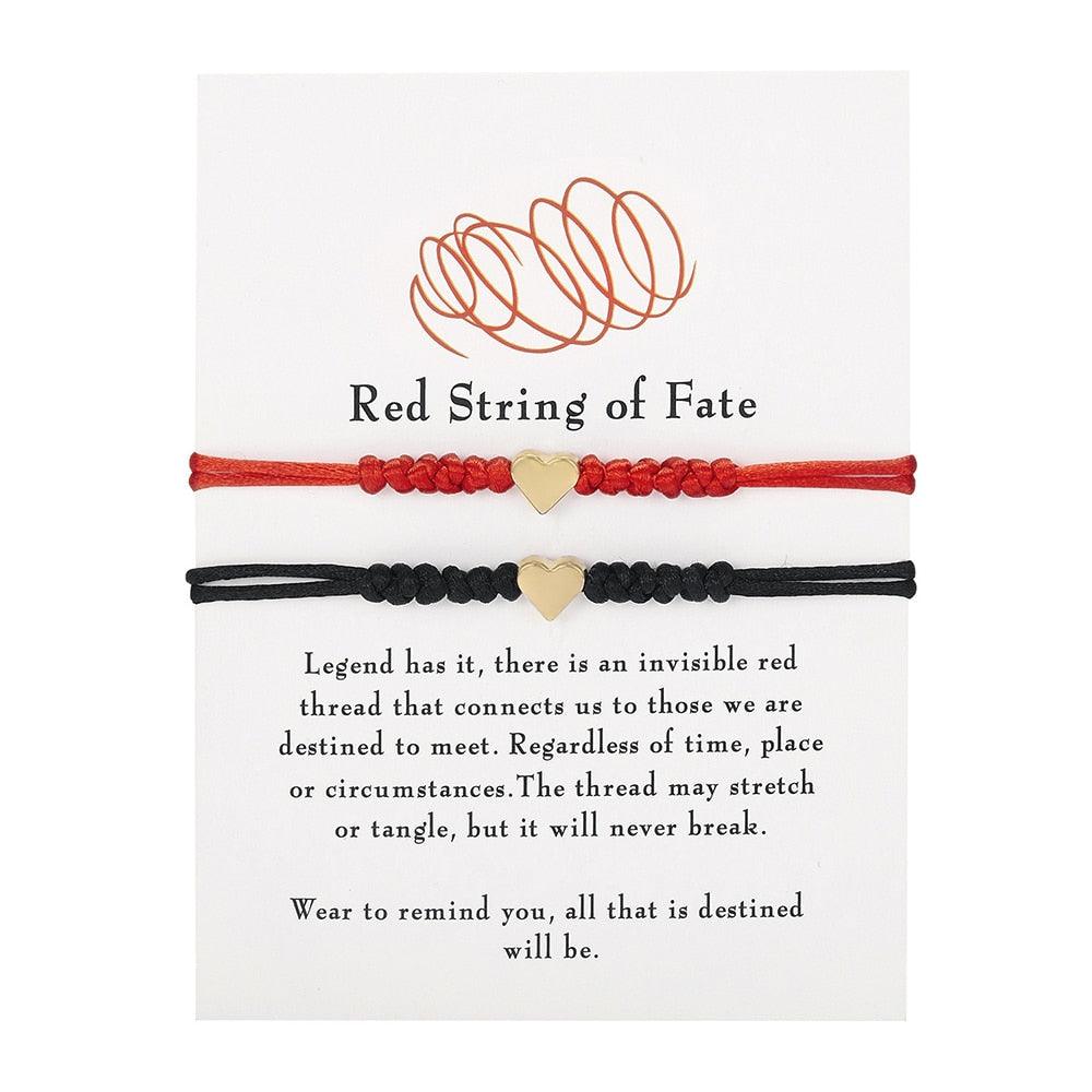 2pcs Heart Charm Bracelet For Women Men Adjustable Wish Good Lucky Red Strings Couple Bracelet Friendship Black String Silver Gold Heart Charm Bracelets For Women Men Teen Girls Boys Handmade Braided Wax Rope Adjustable Bracelet Stevvex