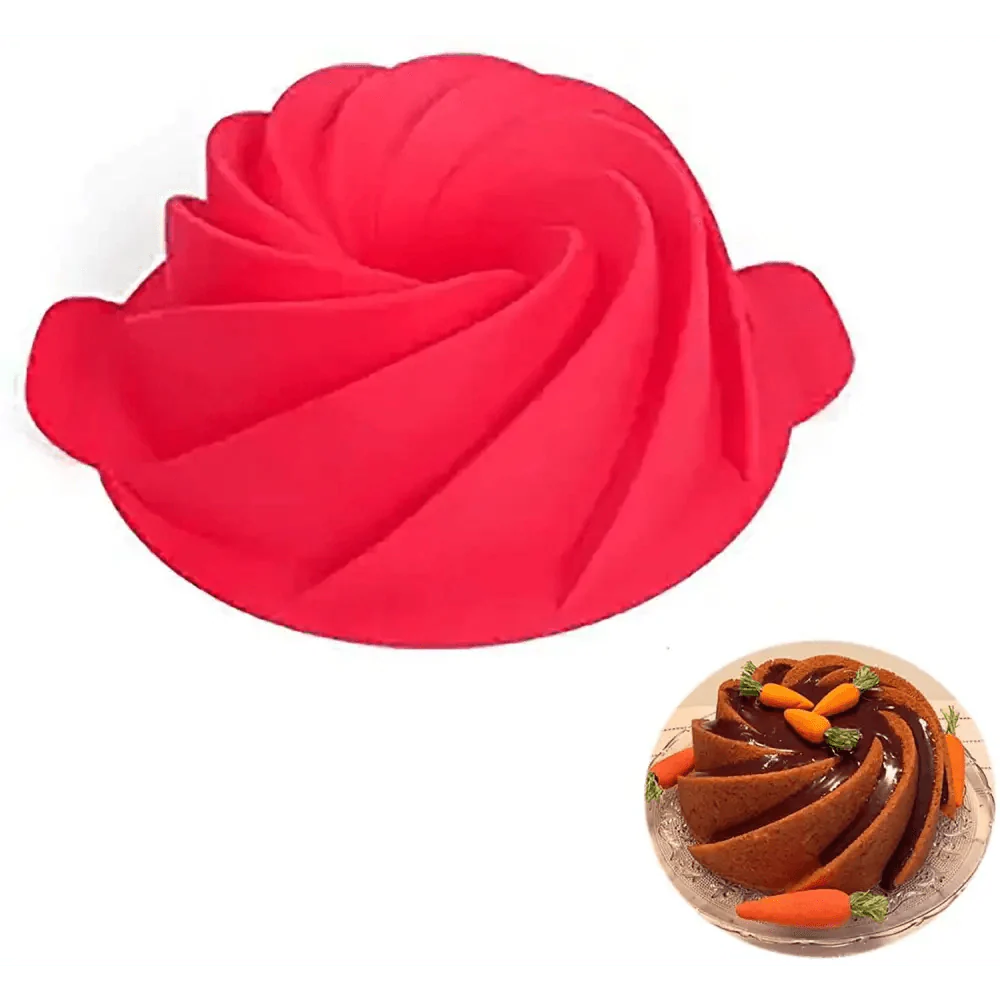 2PCS New Luxury Large Spiral shape silicone Bundt Cake Pan 10- inch, Bread Bakeware Mold baking Tools Cyclone Shape Cake Mould  Baking Tool Stevvex