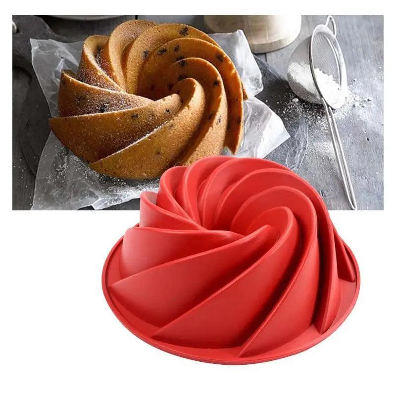 2PCS New Luxury Large Spiral shape silicone Bundt Cake Pan 10- inch, Bread Bakeware Mold baking Tools Cyclone Shape Cake Mould  Baking Tool Stevvex