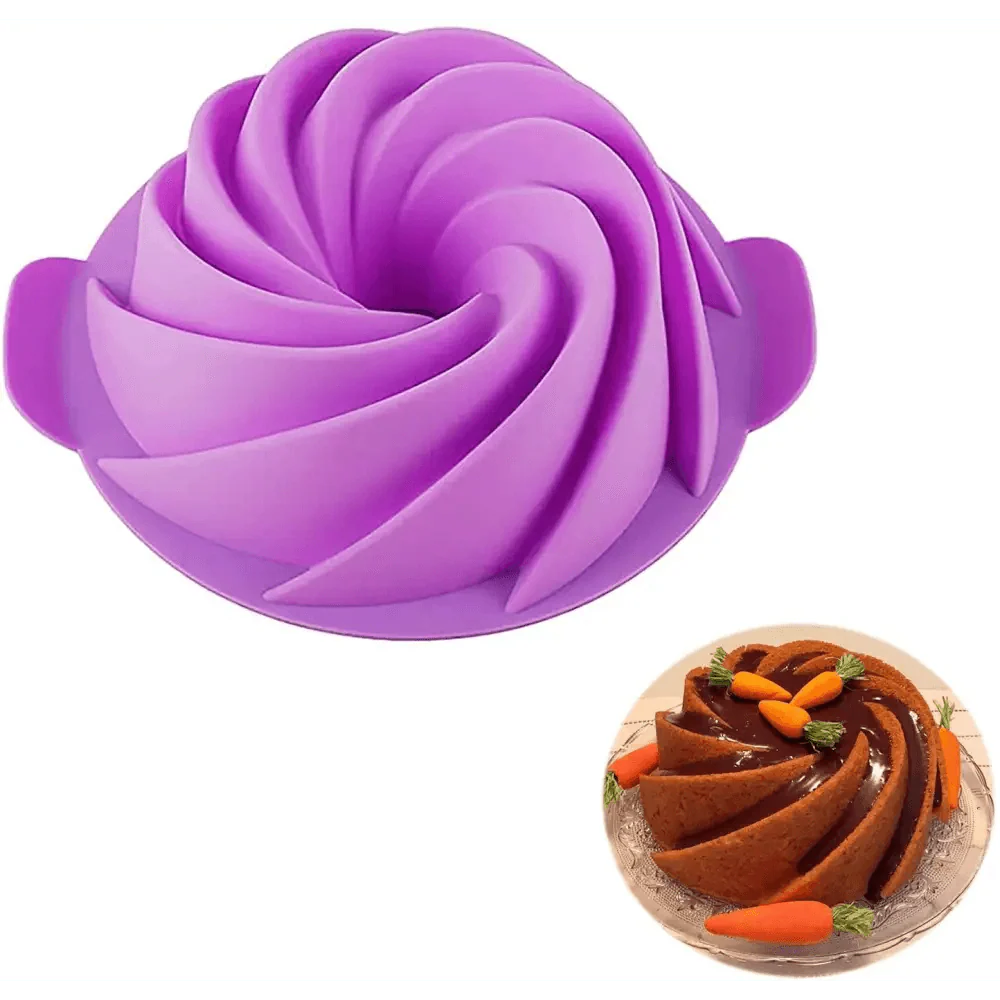 2PCS New Luxury Large Spiral shape silicone Bundt Cake Pan 10- inch, Bread Bakeware Mold baking Tools Cyclone Shape Cake Mould  Baking Tool Stevvex