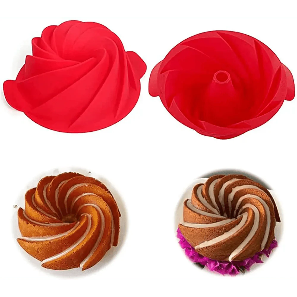 2PCS New Luxury Large Spiral shape silicone Bundt Cake Pan 10- inch, Bread Bakeware Mold baking Tools Cyclone Shape Cake Mould  Baking Tool Stevvex