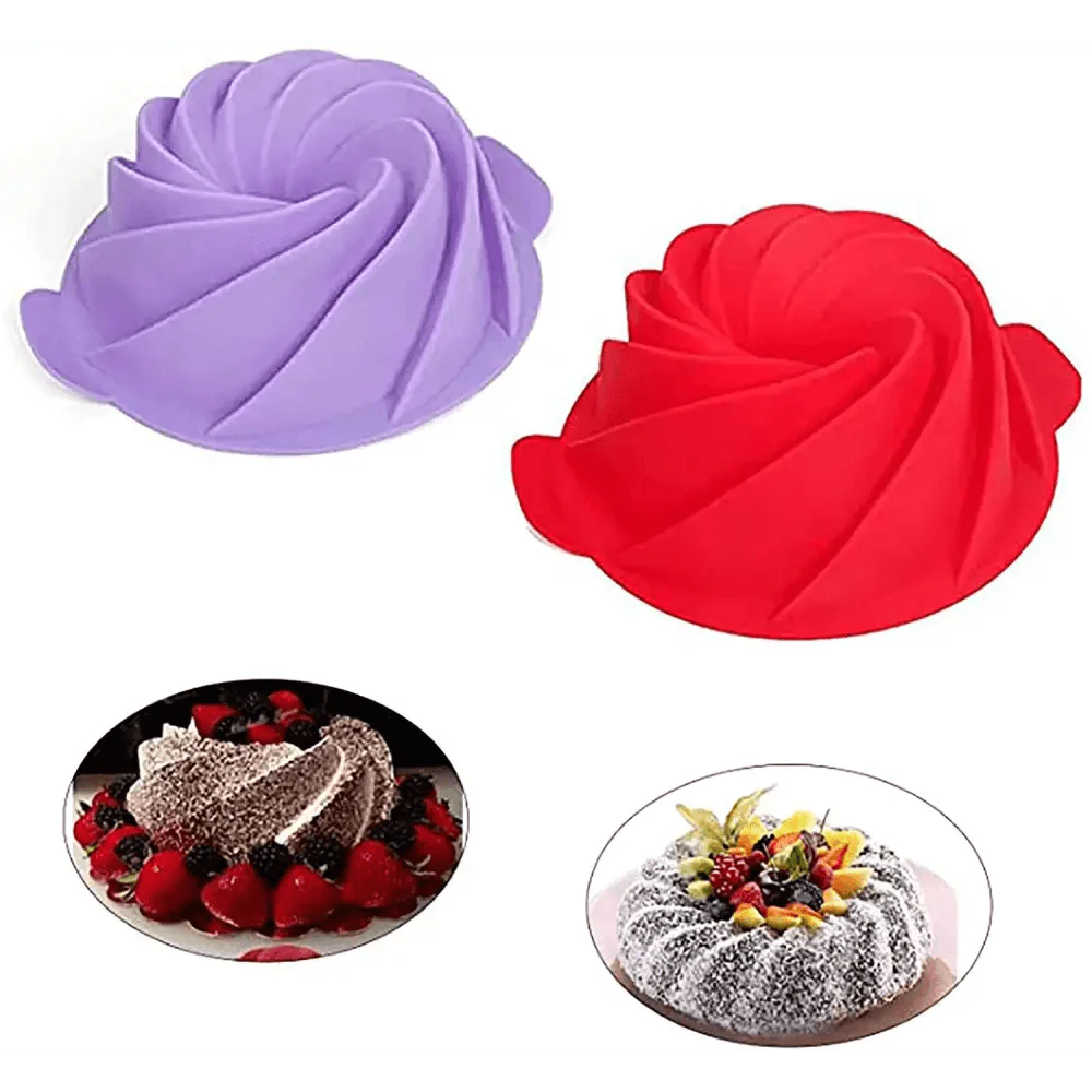 2PCS New Luxury Large Spiral shape silicone Bundt Cake Pan 10- inch, Bread Bakeware Mold baking Tools Cyclone Shape Cake Mould  Baking Tool Stevvex