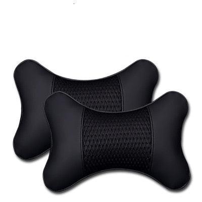 2Pcs PU Leather Knitted Car Pillows Headrest Neck Rest Cushion Support Seat Accessories Auto Black Safety Pillow Universal Decor Car Neck Pillows Headrest Relief Filled Fiber Universal Car Pillow Both Side Pu Leather  Pack Headrest For Car Neck Pillow Stevvex