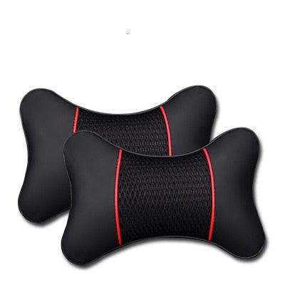 2Pcs PU Leather Knitted Car Pillows Headrest Neck Rest Cushion Support Seat Accessories Auto Black Safety Pillow Universal Decor Car Neck Pillows Headrest Relief Filled Fiber Universal Car Pillow Both Side Pu Leather  Pack Headrest For Car Neck Pillow Stevvex