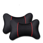 2Pcs PU Leather Knitted Car Pillows Headrest Neck Rest Cushion Support Seat Accessories Auto Black Safety Pillow Universal Decor Car Neck Pillows Headrest Relief Filled Fiber Universal Car Pillow Both Side Pu Leather  Pack Headrest For Car Neck Pillow Stevvex