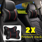2Pcs PU Leather Knitted Car Pillows Headrest Neck Rest Cushion Support Seat Accessories Auto Black Safety Pillow Universal Decor Car Neck Pillows Headrest Relief Filled Fiber Universal Car Pillow Both Side Pu Leather  Pack Headrest For Car Neck Pillow Stevvex