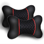 2Pcs PU Leather Knitted Car Pillows Headrest Neck Rest Cushion Support Seat Accessories Auto Black Safety Pillow Universal Decor Car Neck Pillows Headrest Relief Filled Fiber Universal Car Pillow Both Side Pu Leather  Pack Headrest For Car Neck Pillow Stevvex