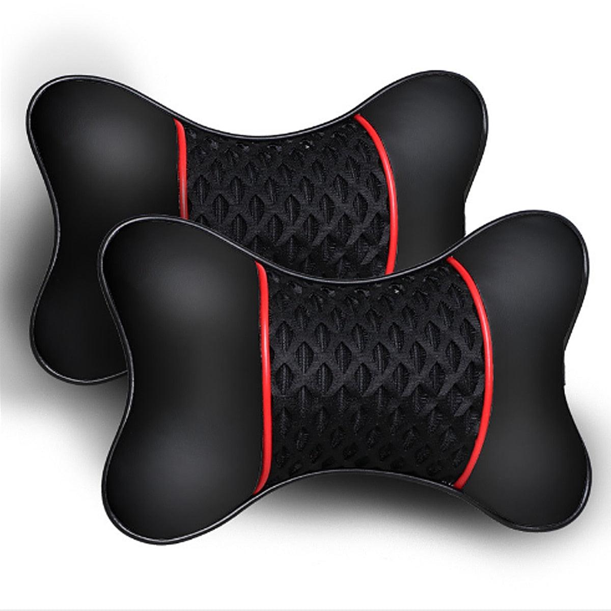 2Pcs PU Leather Knitted Car Pillows Headrest Neck Rest Cushion Support Seat Accessories Auto Black Safety Pillow Universal Decor Car Neck Pillows Headrest Relief Filled Fiber Universal Car Pillow Both Side Pu Leather  Pack Headrest For Car Neck Pillow Stevvex
