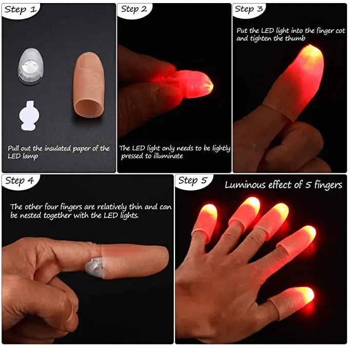 2pcs Red Lightup Magic Thumbs LED Magic Fingers Tricks Thumb Props Amazing Ultra Bright Light Festival Party Toys Illusion Magic Gadgets Stevvex