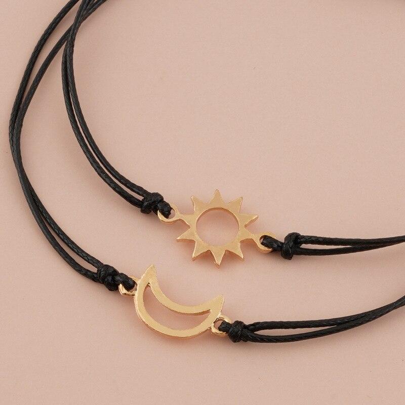2pcs / Set Minimalist Sun Moon Charm Couple Bracelet Card Love Jewelry Gift Adjustable Braided Rope Bracelets Pinky Pomise Matching Relationship Bracelets For Best Friends Couple Stevvex