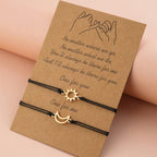 2pcs / Set Minimalist Sun Moon Charm Couple Bracelet Card Love Jewelry Gift Adjustable Braided Rope Bracelets Pinky Pomise Matching Relationship Bracelets For Best Friends Couple Stevvex
