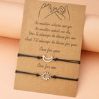 2pcs / Set Minimalist Sun Moon Charm Couple Bracelet Card Love Jewelry Gift Adjustable Braided Rope Bracelets Pinky Pomise Matching Relationship Bracelets For Best Friends Couple Stevvex