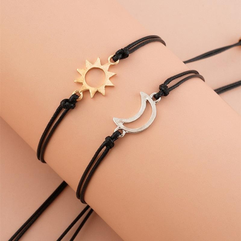 2pcs / Set Minimalist Sun Moon Charm Couple Bracelet Card Love Jewelry Gift Adjustable Braided Rope Bracelets Pinky Pomise Matching Relationship Bracelets For Best Friends Couple Stevvex
