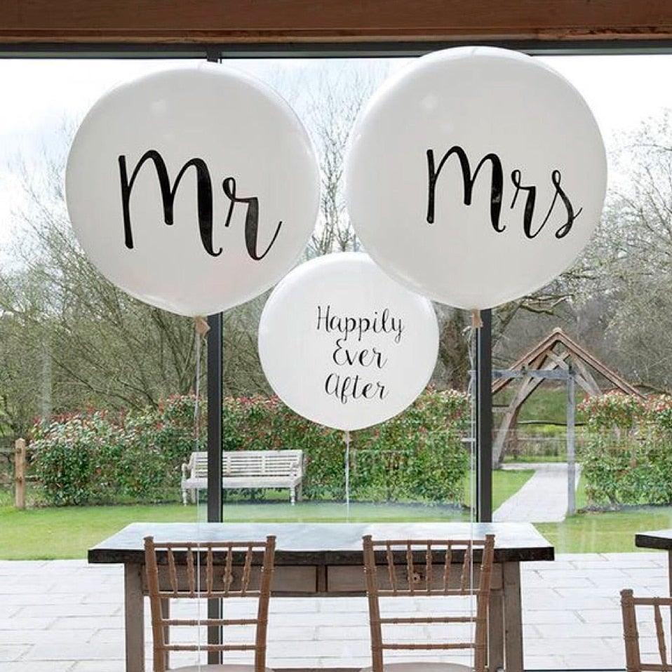 2pcs/lot Good Quality 36inch Round White and black Print Mr&Mrs Latex Balloons For Happy Wedding And  Valentine's Day Stevvex