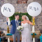 2pcs/lot Good Quality 36inch Round White and black Print Mr&Mrs Latex Balloons For Happy Wedding And  Valentine's Day Stevvex