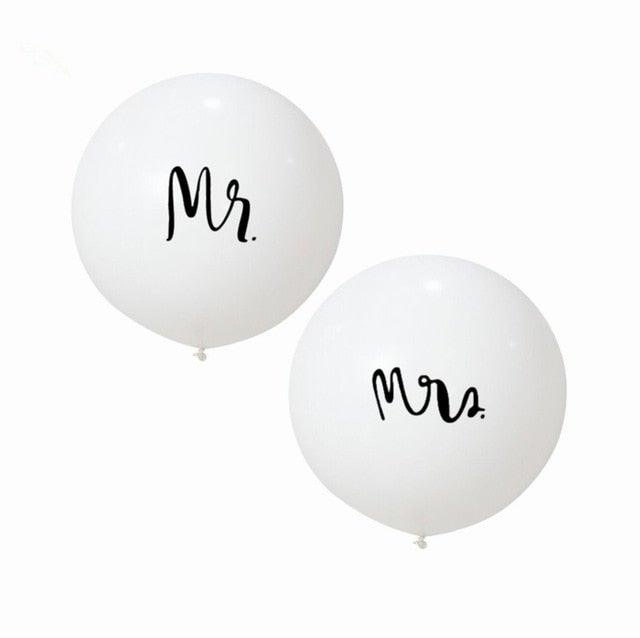 2pcs/lot Good Quality 36inch Round White and black Print Mr&Mrs Latex Balloons For Happy Wedding And  Valentine's Day Stevvex