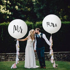 2pcs/lot Good Quality 36inch Round White and black Print Mr&Mrs Latex Balloons For Happy Wedding And  Valentine's Day Stevvex