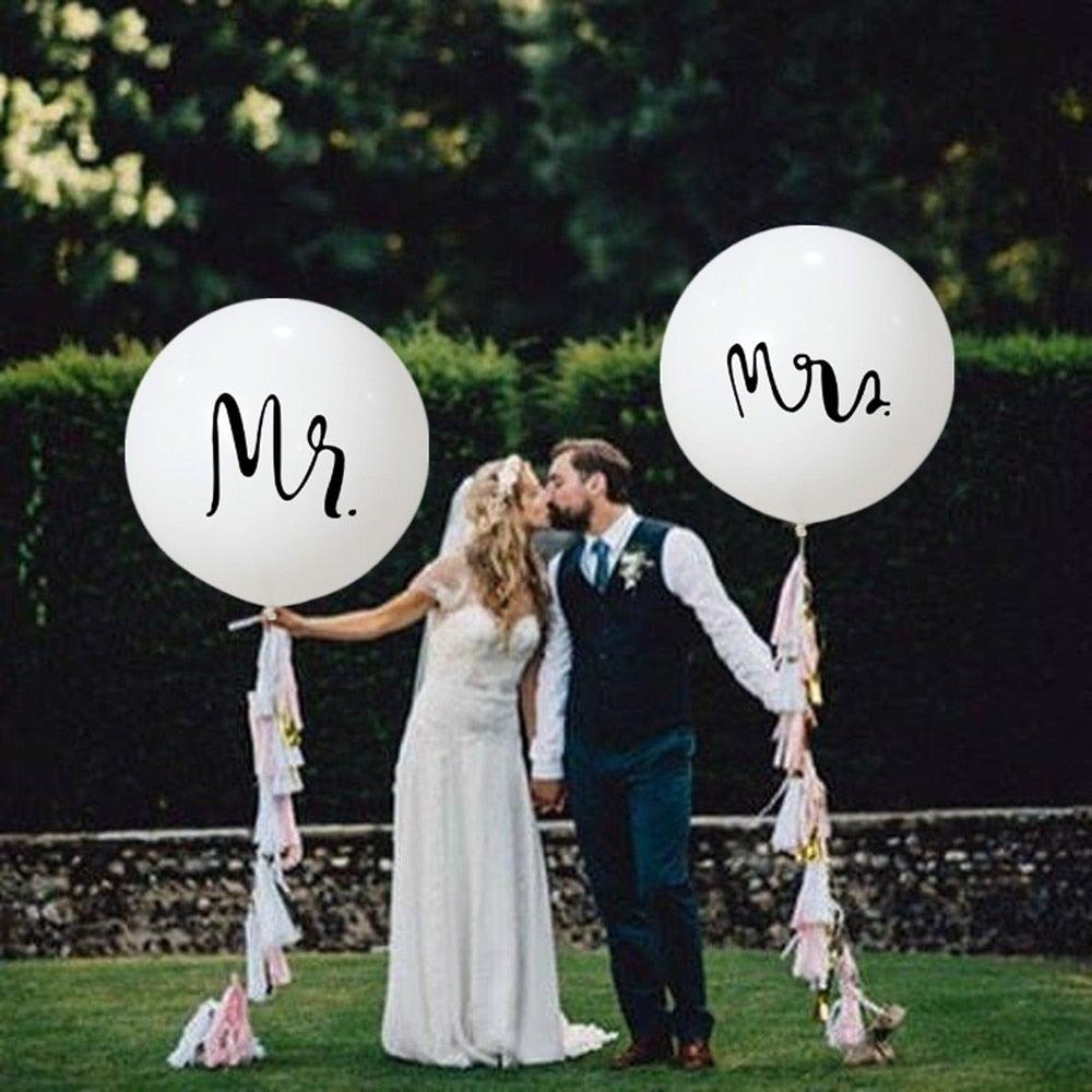 2pcs/lot Good Quality 36inch Round White and black Print Mr&Mrs Latex Balloons For Happy Wedding And  Valentine's Day Stevvex