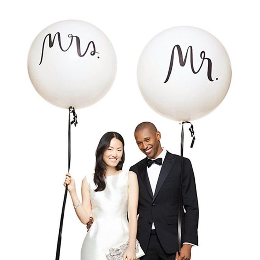 2pcs/lot Good Quality 36inch Round White and black Print Mr&Mrs Latex Balloons For Happy Wedding And  Valentine's Day Stevvex