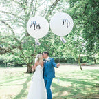2pcs/lot Good Quality 36inch Round White and black Print Mr&Mrs Latex Balloons For Happy Wedding And  Valentine's Day Stevvex