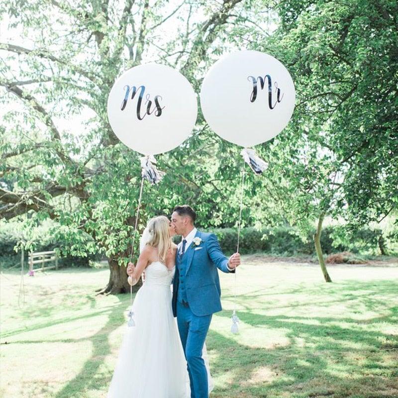 2pcs/lot Good Quality 36inch Round White and black Print Mr&Mrs Latex Balloons For Happy Wedding And  Valentine's Day Stevvex