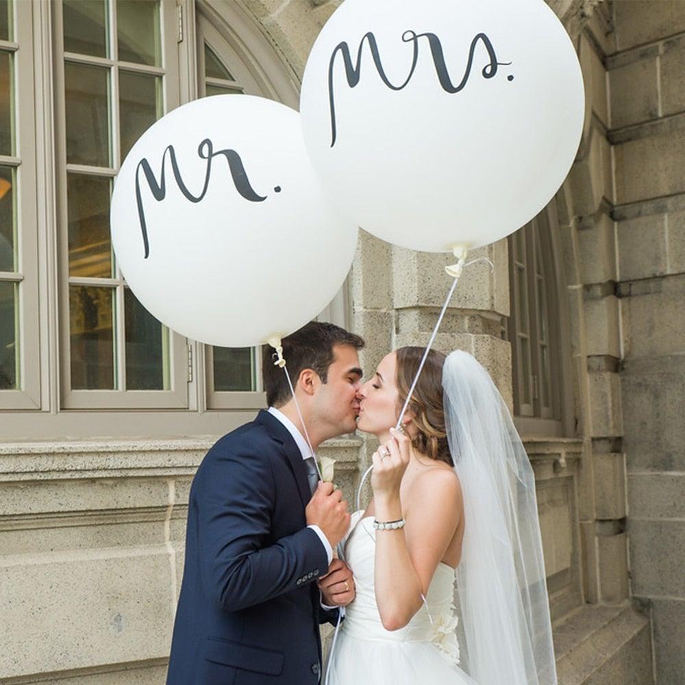 2pcs/lot Good Quality 36inch Round White and black Print Mr&Mrs Latex Balloons For Happy Wedding And  Valentine's Day Stevvex