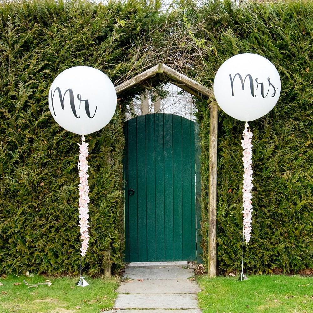 2pcs/lot Good Quality 36inch Round White and black Print Mr&Mrs Latex Balloons For Happy Wedding And  Valentine's Day Stevvex